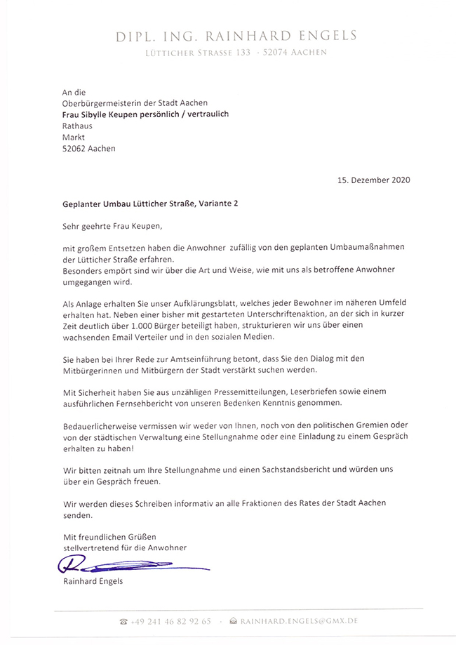 Rainhard Engels- Brief an Sibylle Keupen